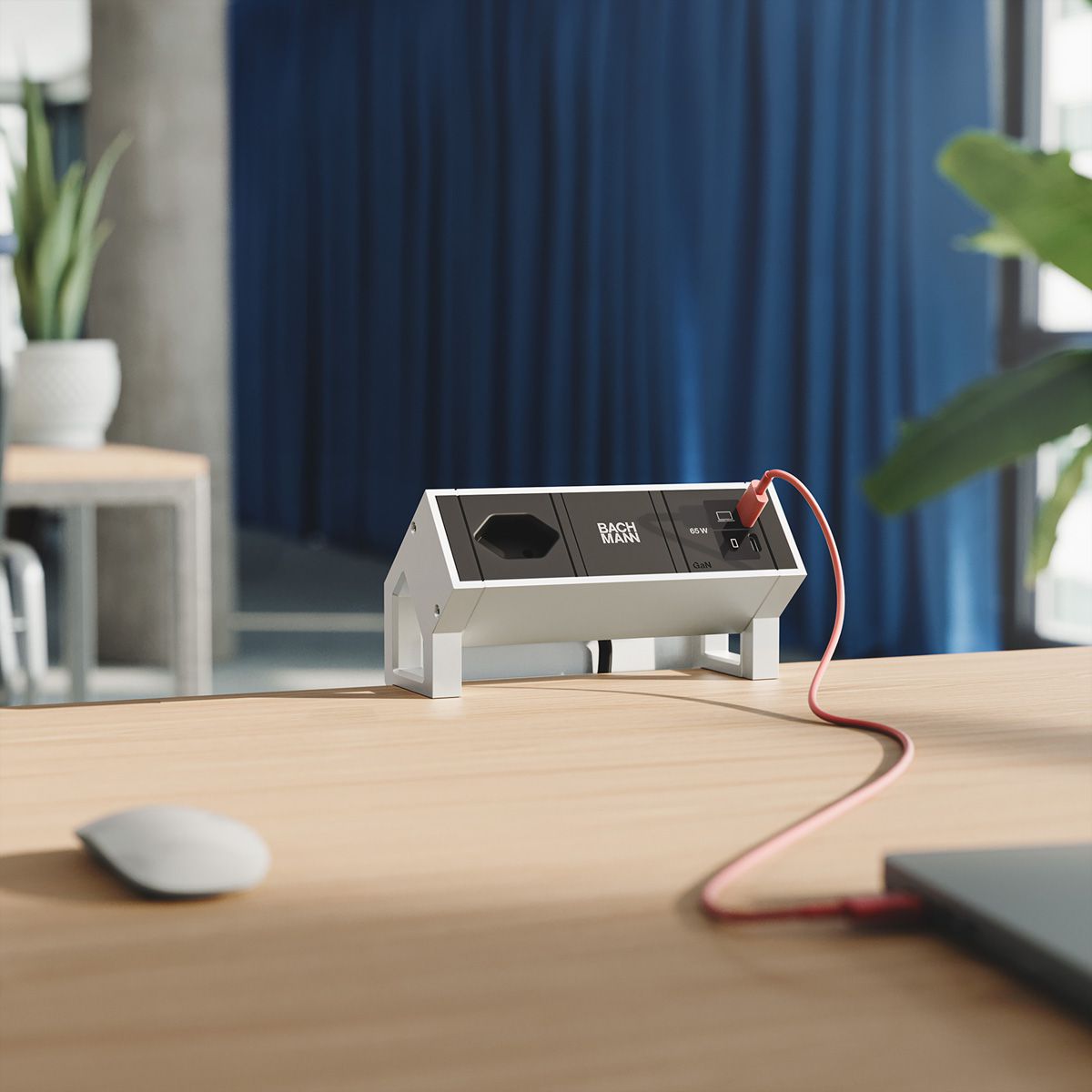 BACHMANN DESK2 1xCH 90° 1xUSB C/C 65W, L=0.2m INOX
