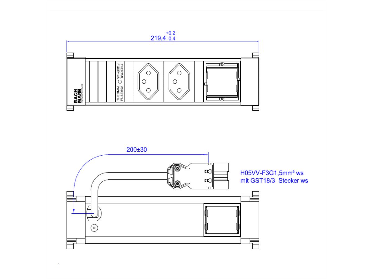 BACHMANN POWER FRAME 2xCH T13 1xCM 0.2m GST18 RAL9010