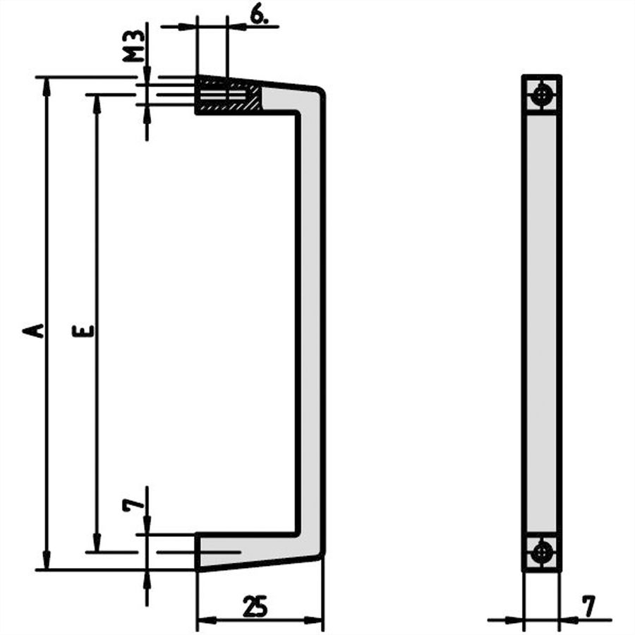 SCHROFF Voorste handgreep, breedte 7 mm, hoogte 98 mm
