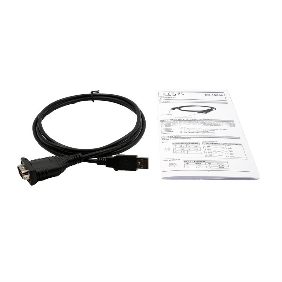 EXSYS EX-13002 USB 2.0 naar 1 x seriële RS-232-kabel met 9-pins connector Prolific Chip-Set