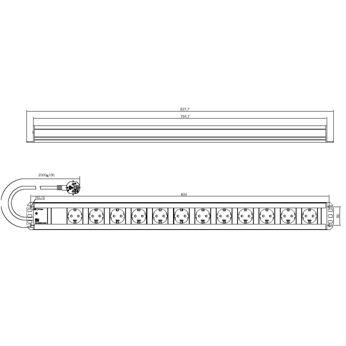 BACHMANN craftsman socket strip 12x earthing contact, 2 m