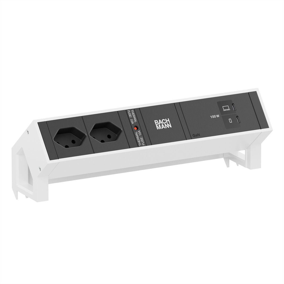 BACHMANN DESK2 2xCH 90° 1xUSB C/C 100W, L=0.2m RAL9010