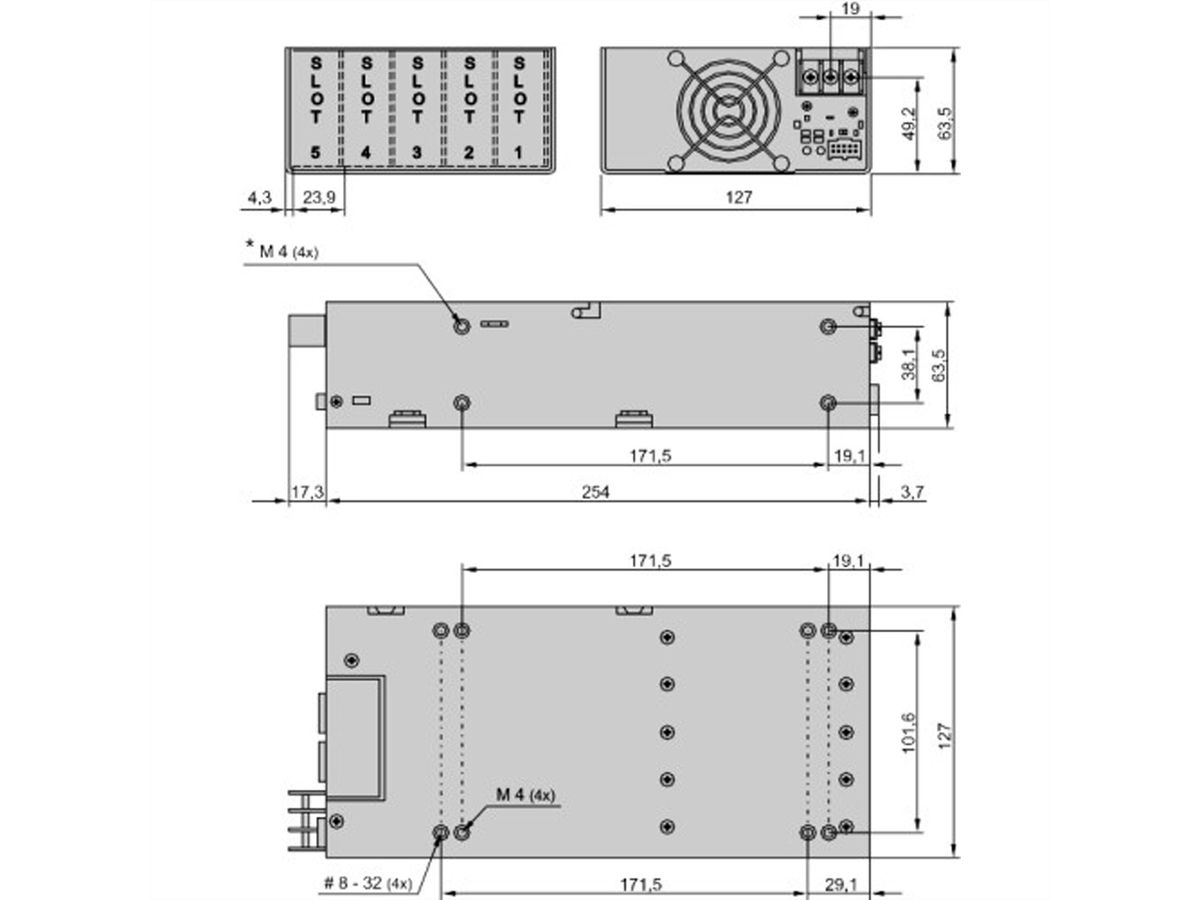 SCHROFF AC/DC, open frame, 600 W, quad - voeding MP4 2E-1D-4LL-00