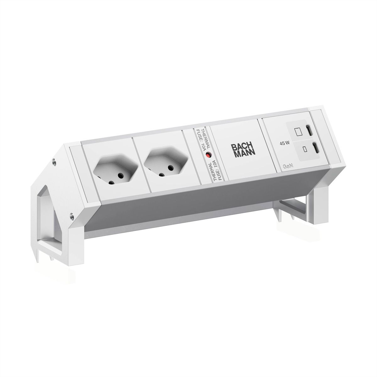 BACHMANN DESK2 ALU WHITE 2xCH 90°, 1xUSB C/C 45W L=0.2m RAL9010