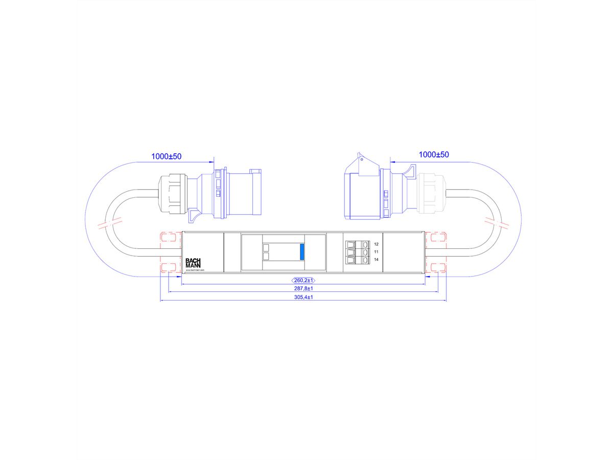 BACHMANN Overspanning beveilings module 1 fase, 1x32A overspanning beveilings 1m H05VV-F 3G4,0mm CEE 32A