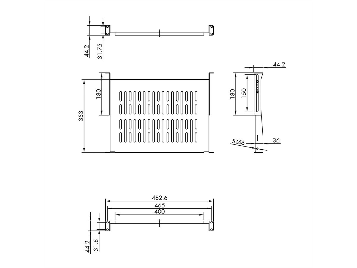 VALUE 19"-Legplank, 485 x 350mm, max. 25kg, zwart