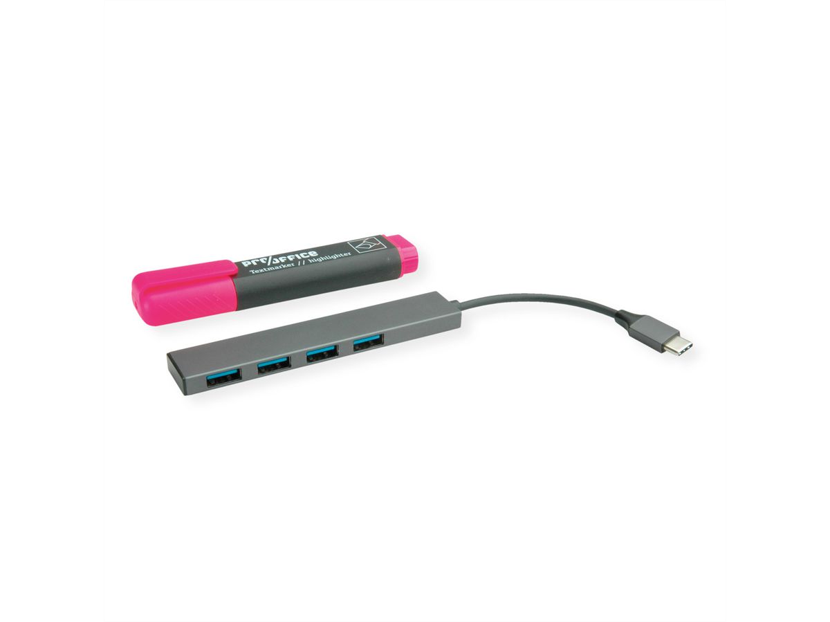 ROLINE USB 3.2 Gen 1 hub, 4-poorts, type C aansluitkabel