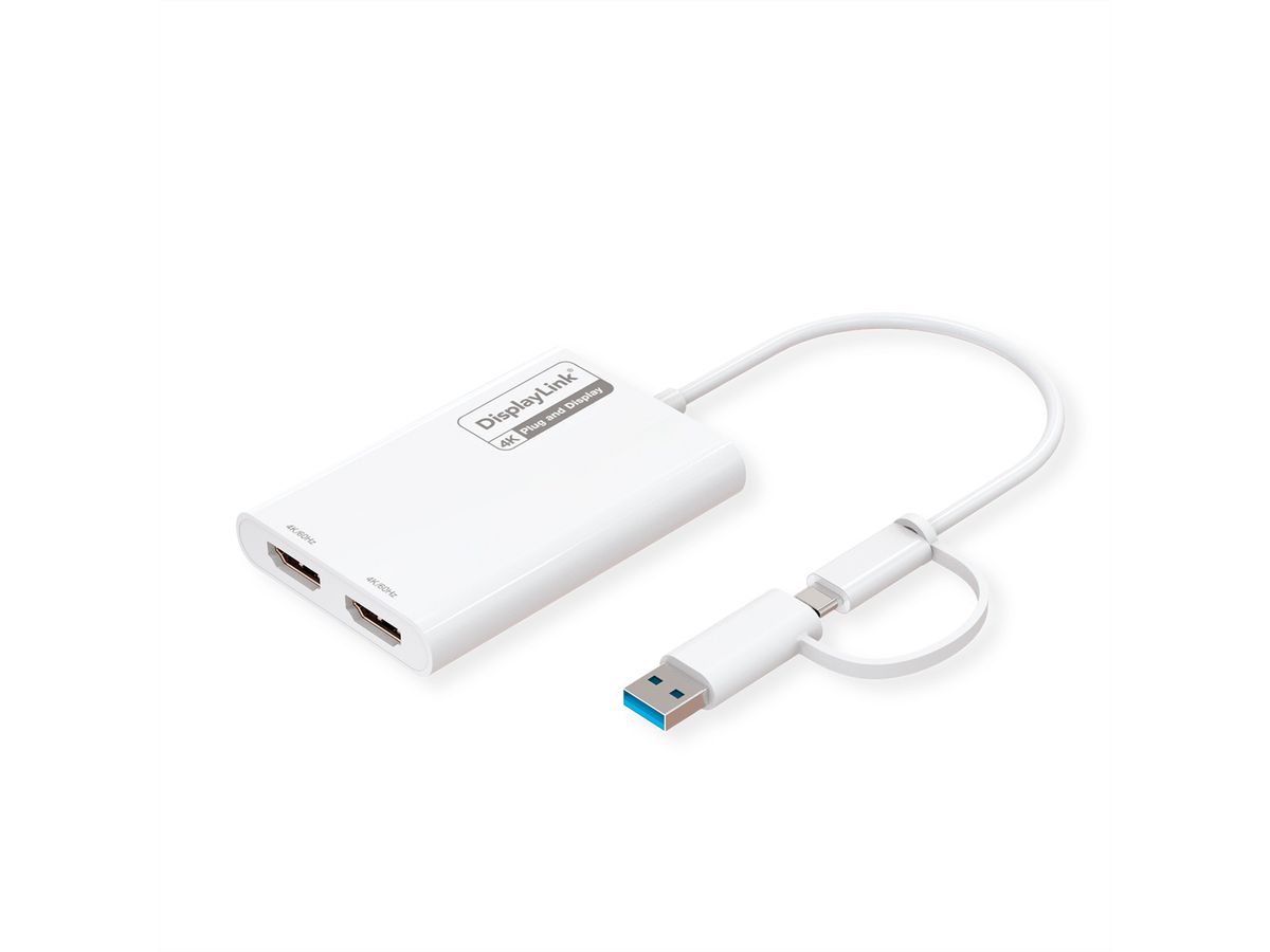 ROLINE Multi-DisplayLink Adapter USB Type A+C - 2x HDMI, Multi-Stream 4K