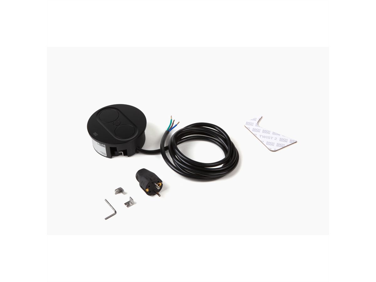 BACHMANN TWIST 2 1xCEE7/3 1xUSB A/C 22W 2.0m AEH RAL9005 30GE round
