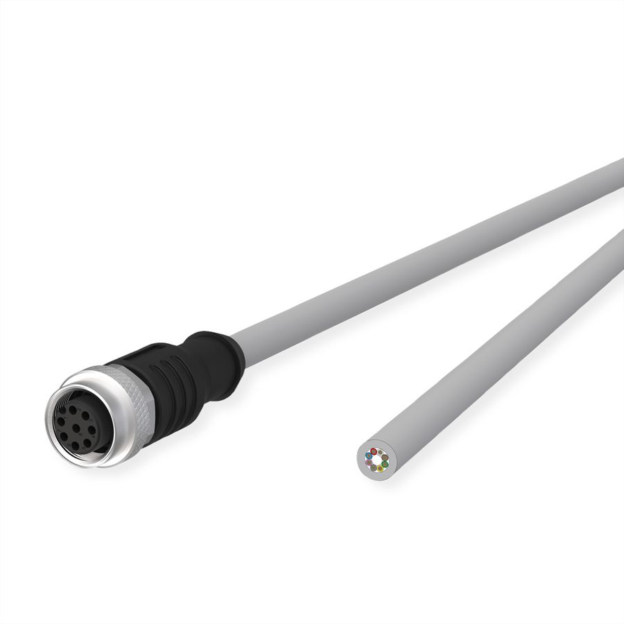 METZ CONNECT M12 Sensor-/Aktorleitung, A-kodiert, M12 Buchse gerade - freies Leitungsende, grau, 1 m