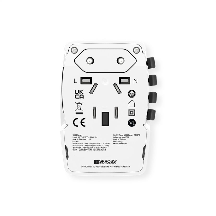 Skross World USB Charger AC45PD with USB C cable, worldwide