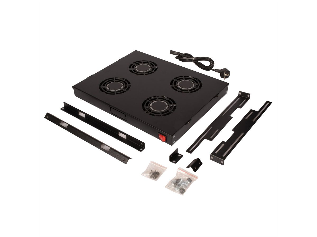 ROLINE 19" Fan unit with 4 fans, ON/OFF black