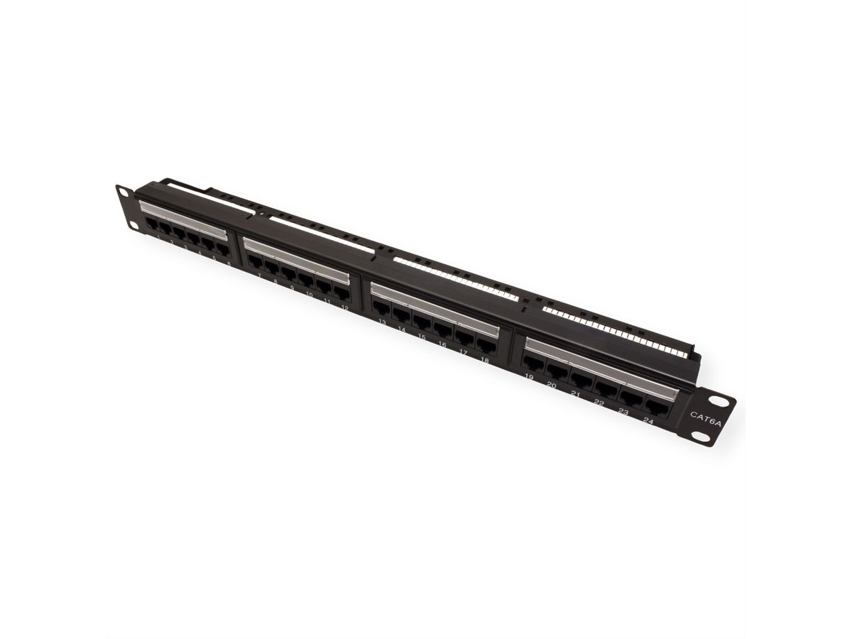 19" Patchpaneel MPP24, 1 HE, Cat.6A (klasse EA) (ISO/IEC), 24 poorten, zwart