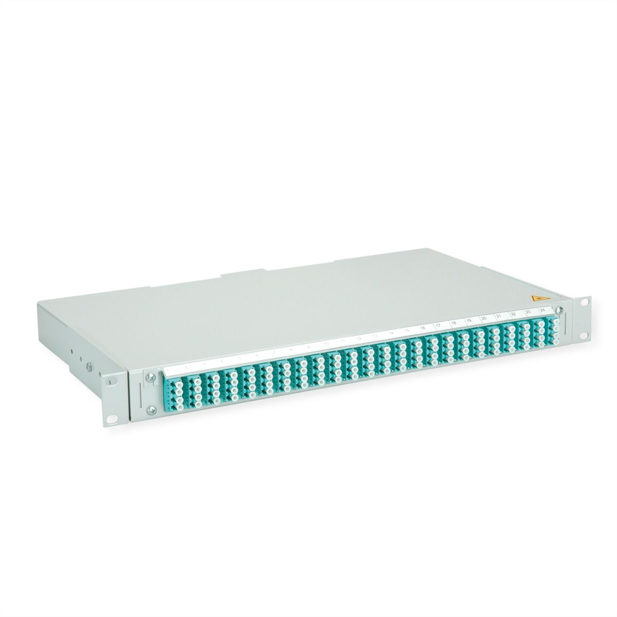 TELEGÄRTNER BASIS V LWL-Panel mit Kupplungen & Pigtails, 24x LC Quad, türkis, OM3