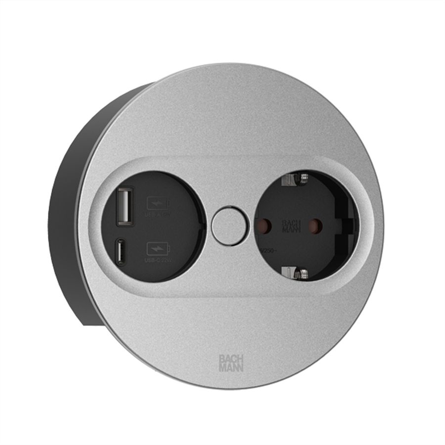 BACHMANN TWIST 2 1xCEE7/3 1xUSB A/C 22W 0.2m GST18 silver round