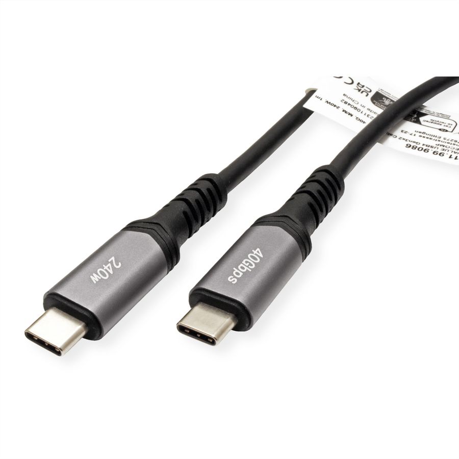 VALUE USB4 Gen3x2 Kabel, C-C, M/M, 8K UHD-2, 40Gbit/s, 240W, zwart, 0,8 m
