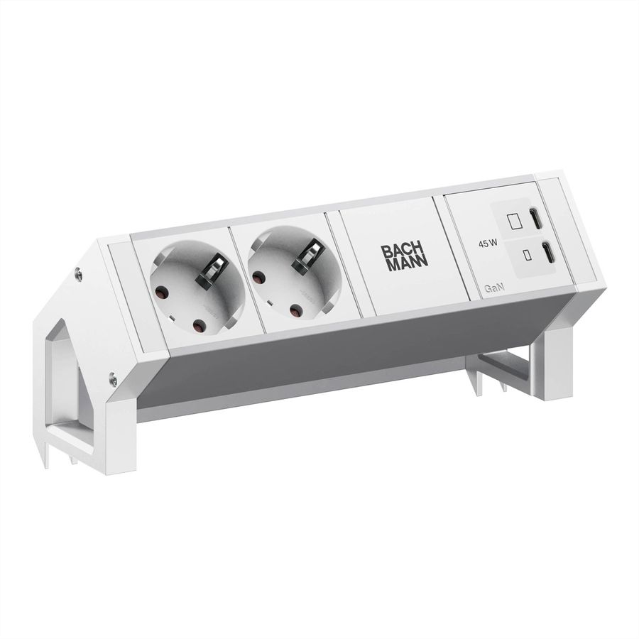 BACHMANN DESK2 ALU WHITE 2xCEE7/3, 1xUSB C/C 45W L=0.2m RAL9010
