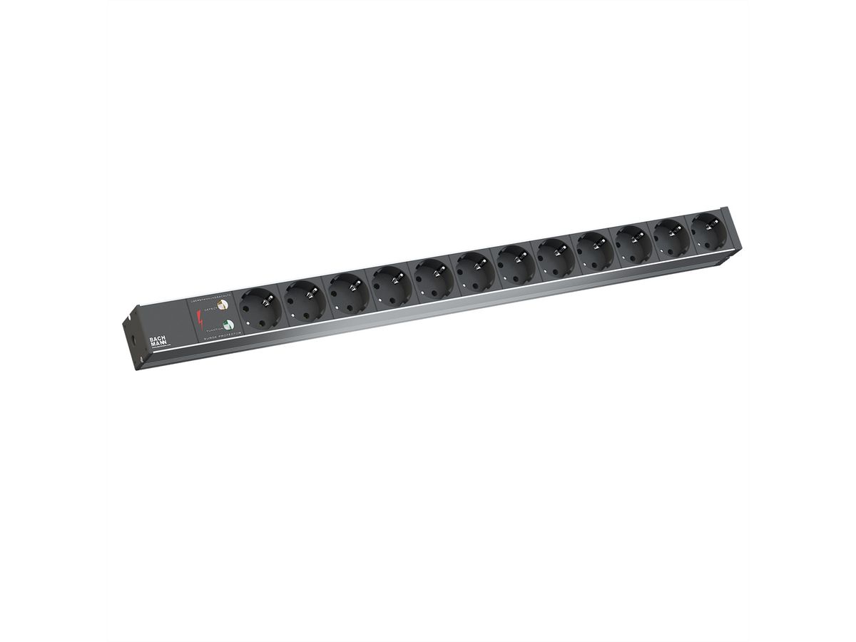 BACHMANN IT PDU ALU 1HE 12x geaard contact, stroomkabel met geaarde stekker