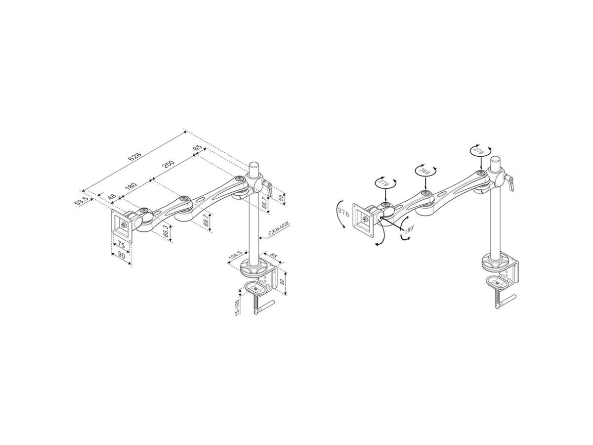 ROLINE Single LCD Monitor Arm, 5 Joints, Desk Clamp