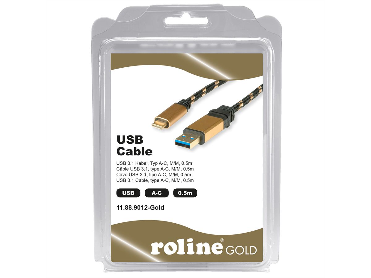 ROLINE GOLD USB 3.2 Gen 1 Cable, A-C, M/M, Retail Blister, 0.5 m