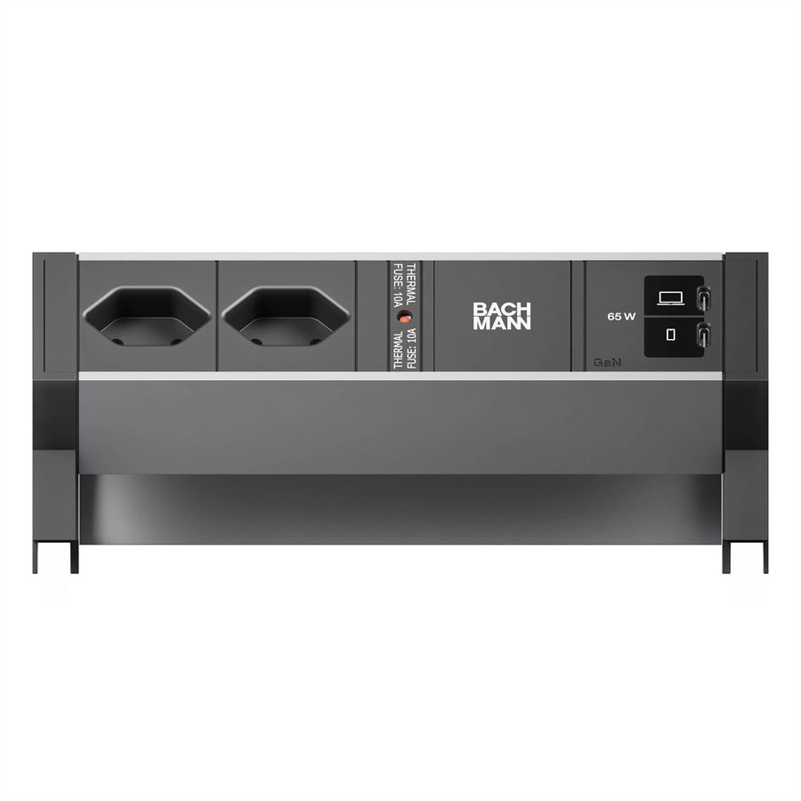 BACHMANN DESK2 ALU BLACK 2xCH 90°, 1xUSB C/C 65W L=0,2m
