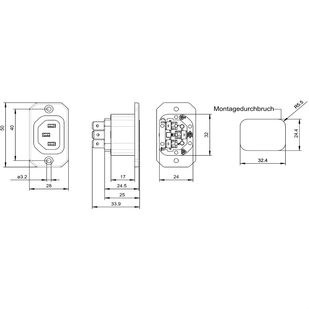 BACHMANN IEC320 C13 socket outlet, with screw connections black