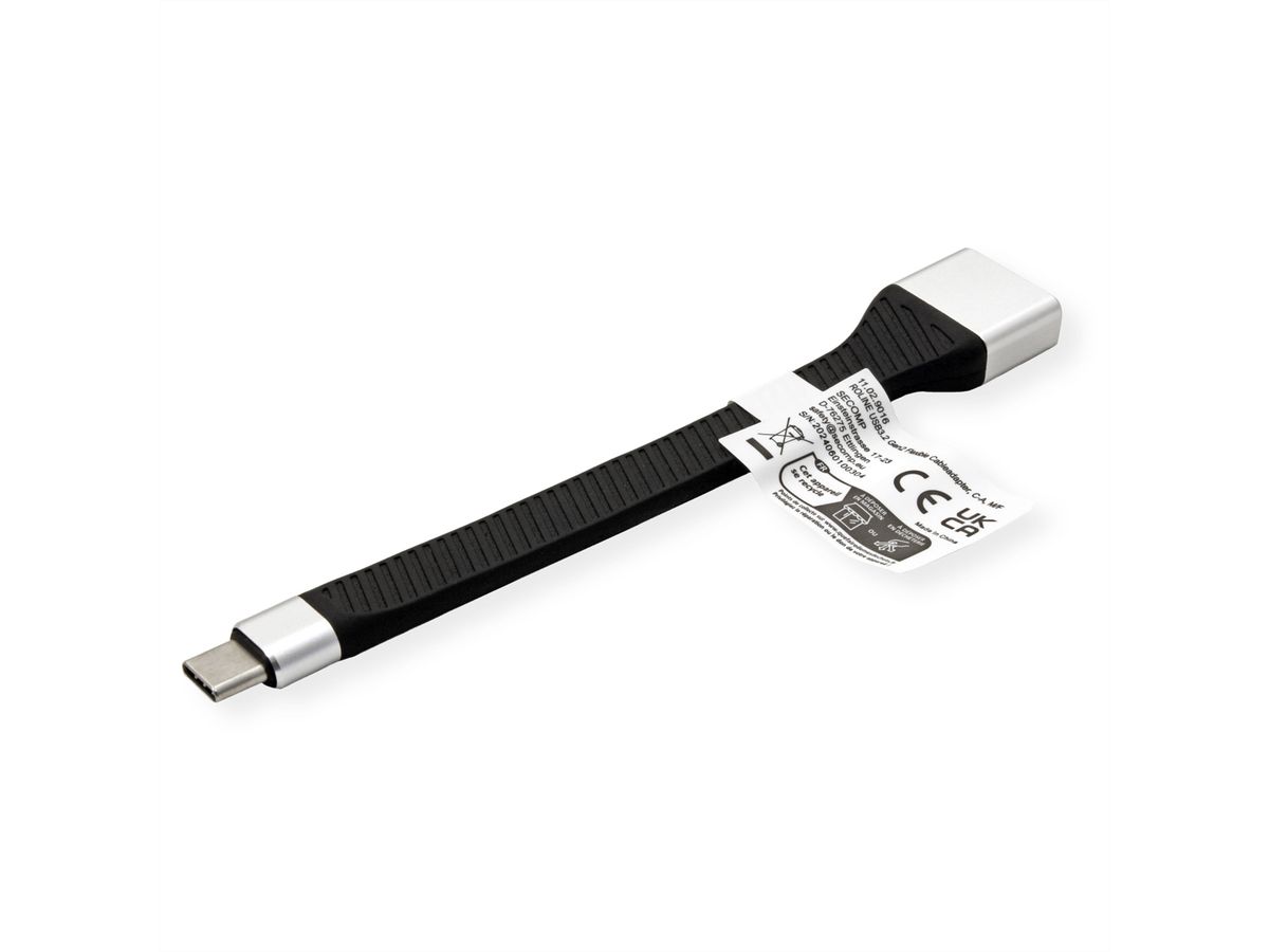 ROLINE USB 3.2 Gen 2 siliconen kabel, Emark, C-A, M/F, 10Gbit/s , zwart, 11 cm