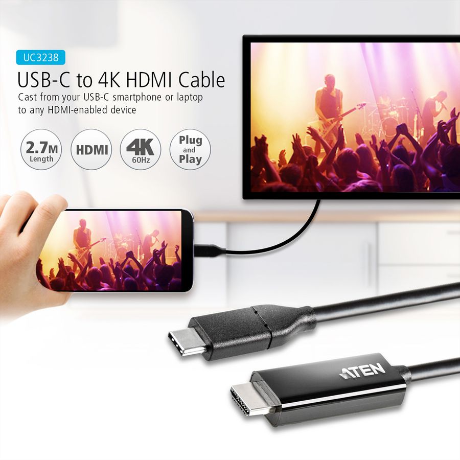 ATEN UC3238 USB-C to 4K HDMI Kabel, 2,7 m