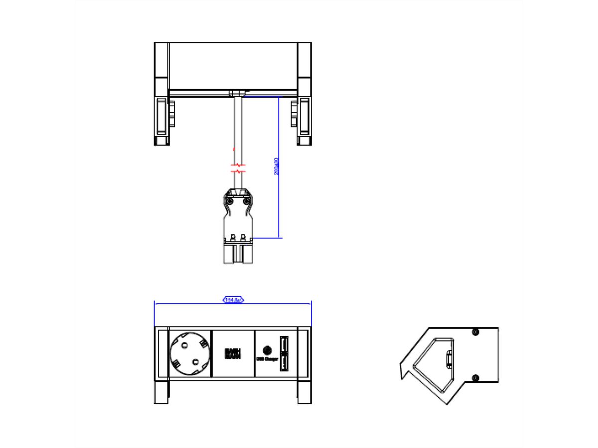 BACHMANN DESK2 1x geaard stopcontact 1x USB oplader, zwart