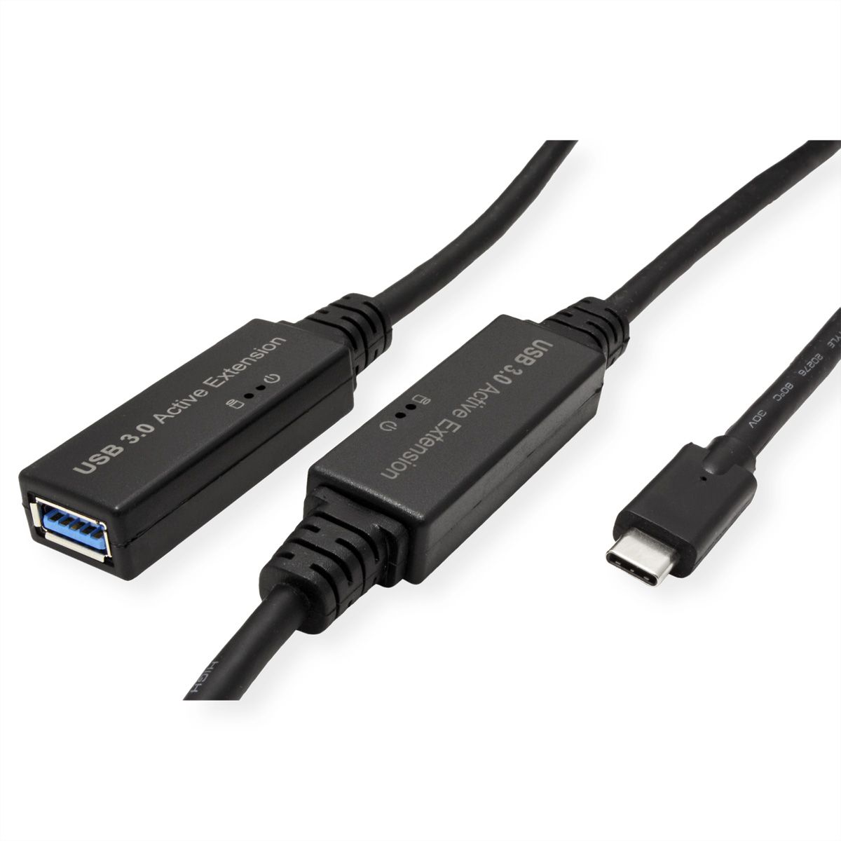ROLINE USB 3.2 Gen 1 Actieve Repeater kabel, Type A - C, zwart, 10 m