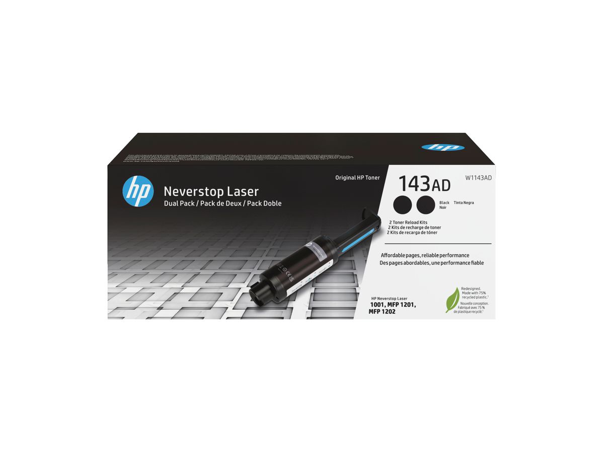 HP 143AD Dual Pack Black Original Neverstop Toner Reload Kit