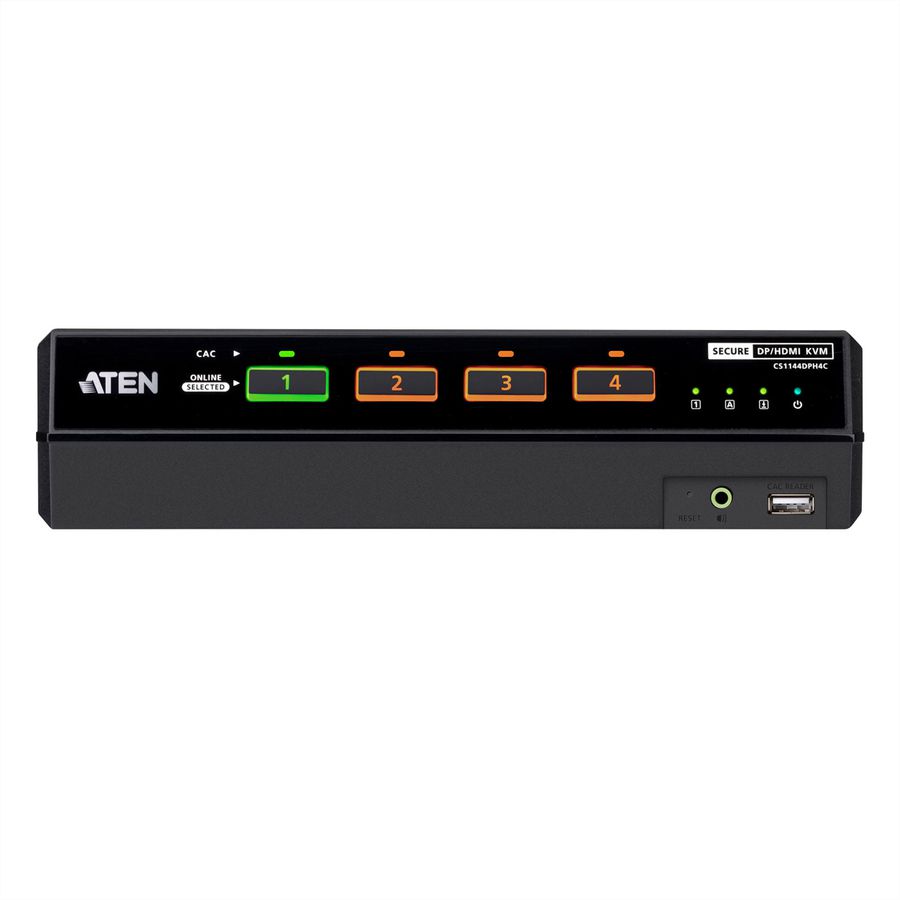 ATEN CS1144DPH4C 4-poorts USB 5K DP/HDMI, Universele Secure KVM switch voor twee beeldschermen met kaartlezer