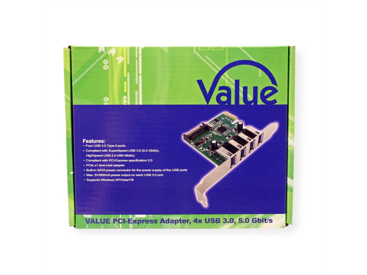 VALUE PCI-Express-Kaart, USB 3.2 Gen 1, 4 Poorts