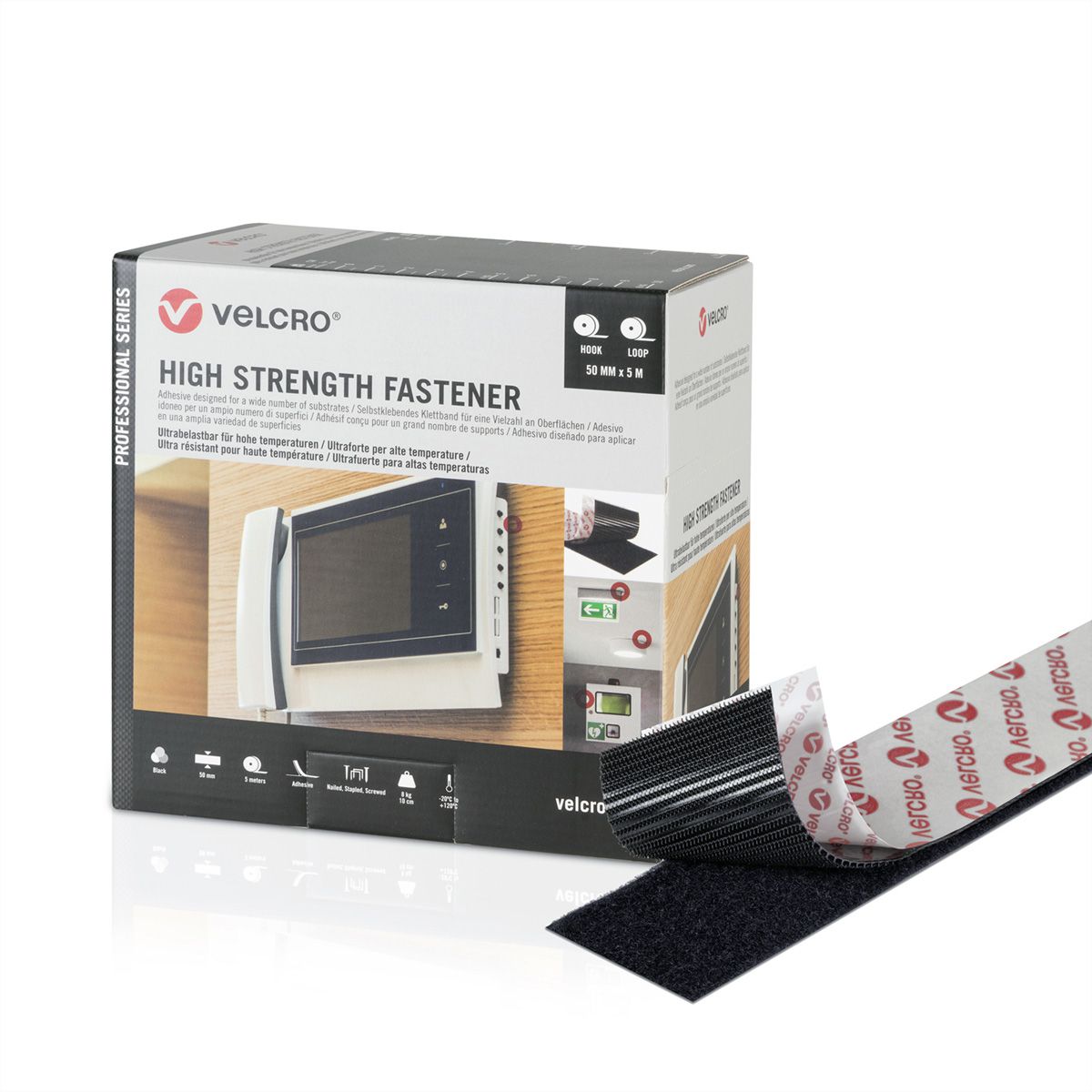VELCRO® High Strength Fastener 5 m haakband 5 m lusband, Haak & lus 50mm zwart