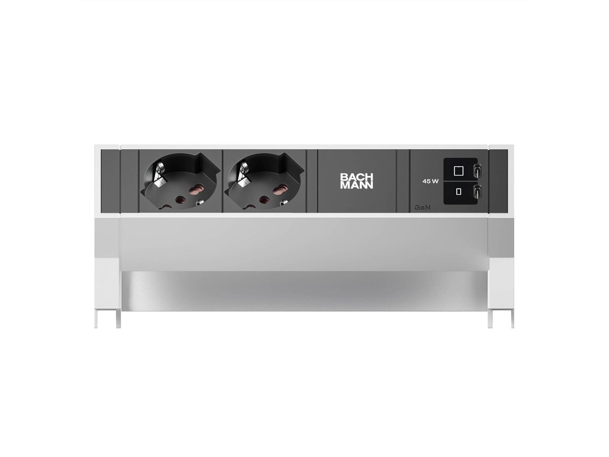 BACHMANN DESK2 2xP40 1xUSB C/C 45W, L=0.2m INOX