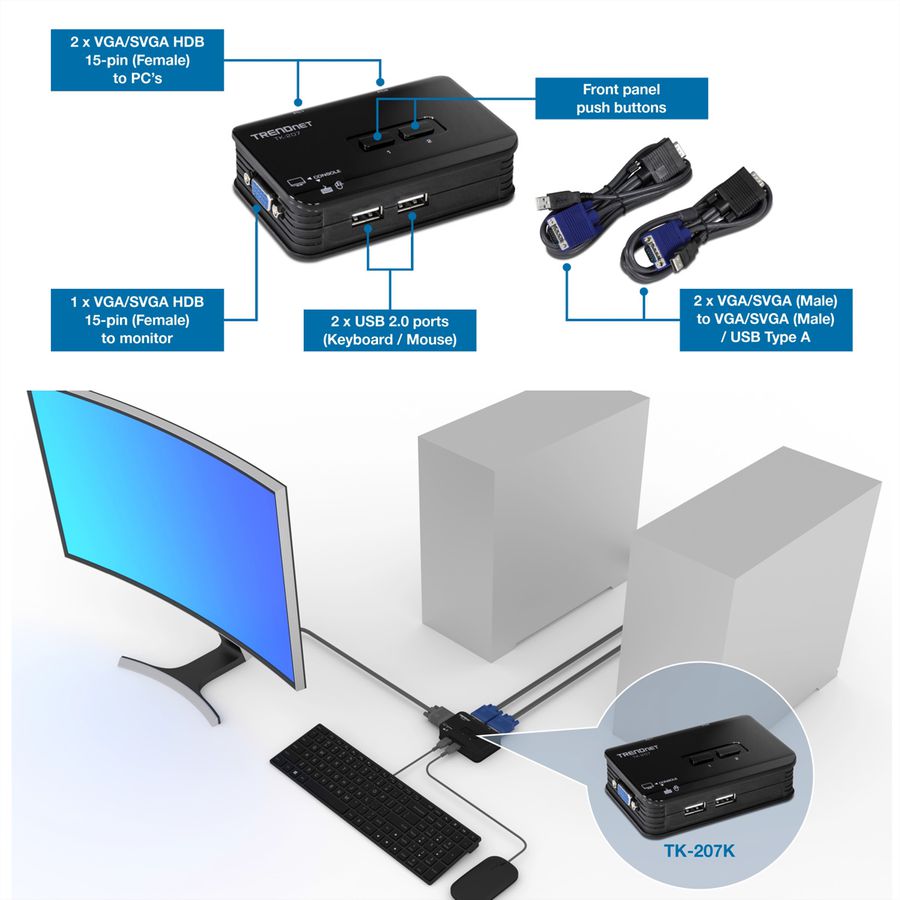 TRENDnet 2-Port USB KVM Switch