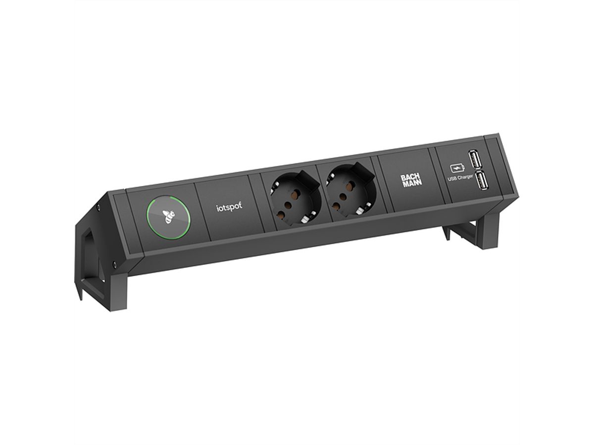 BACHMANN DESK2 iotspot 2xP40 USB, Oplader 0,2m GST18, RAL9005 Italië