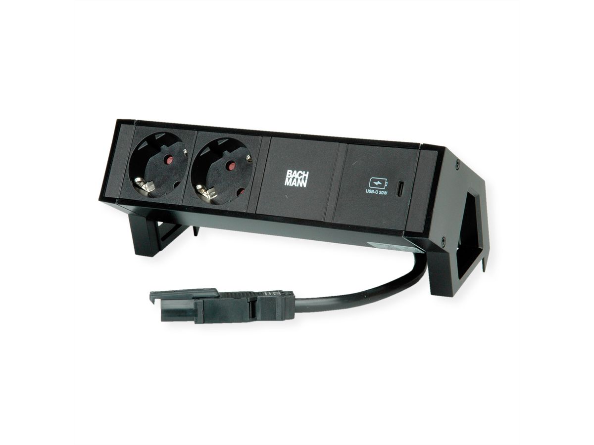 BACHMANN DESK2 2xprotective contact USB C, USB Charger 30W 0.2m GST18 black