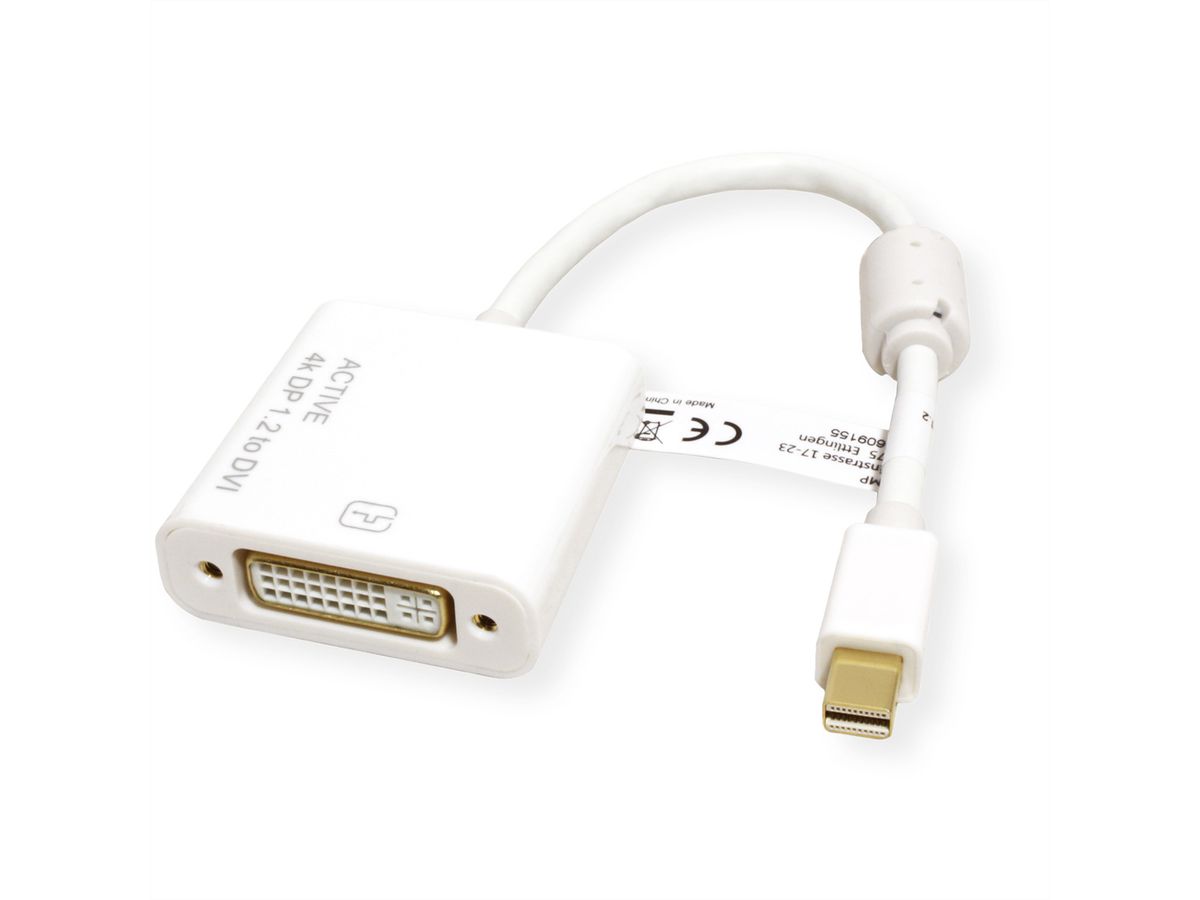 ROLINE 4K Mini DisplayPort-DVI Adapter, Mini DP M - DVI F