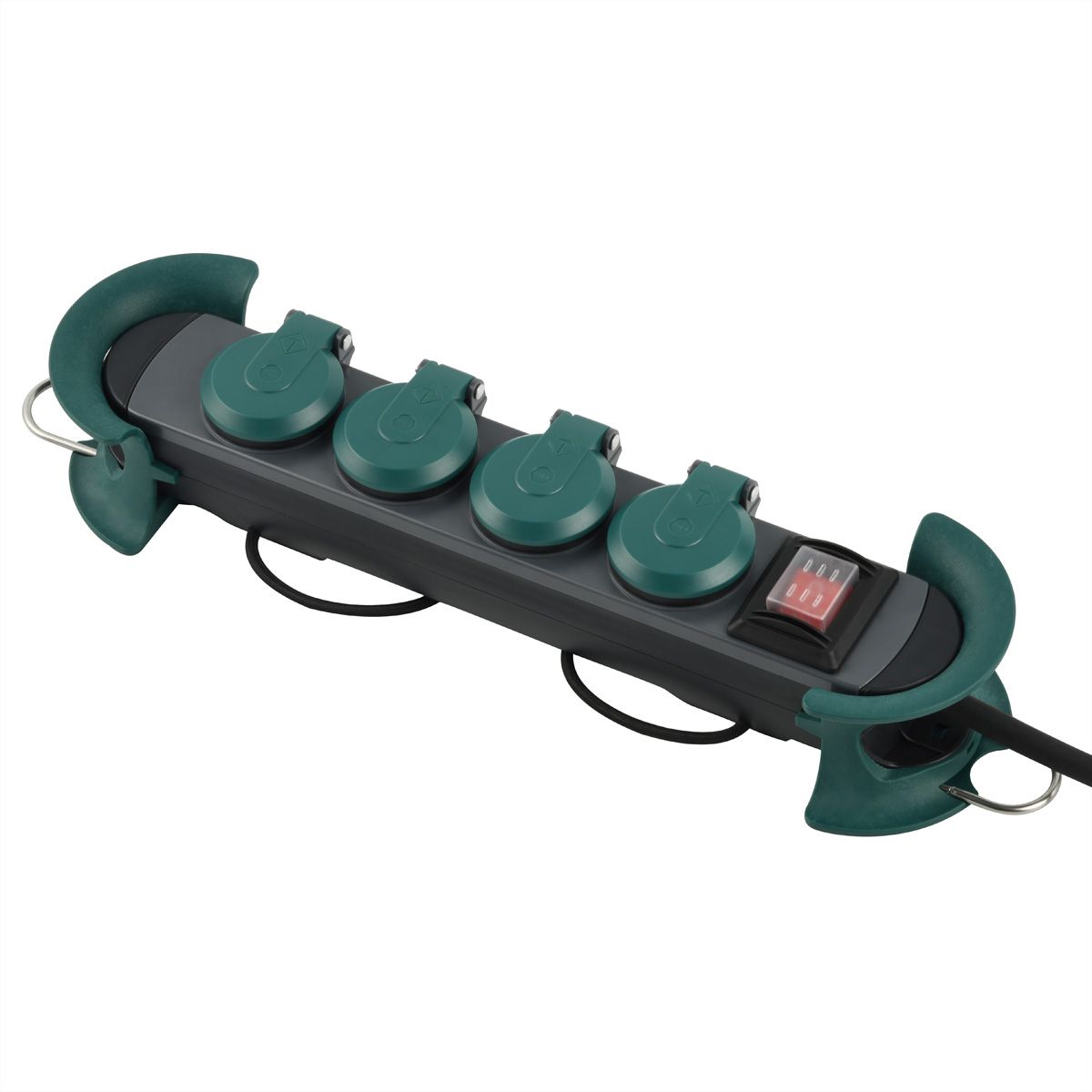 BACHMANN HOOK Outdoor 4x earthing contact, Plastic, with switch and hinged covers, IP44, 4 m