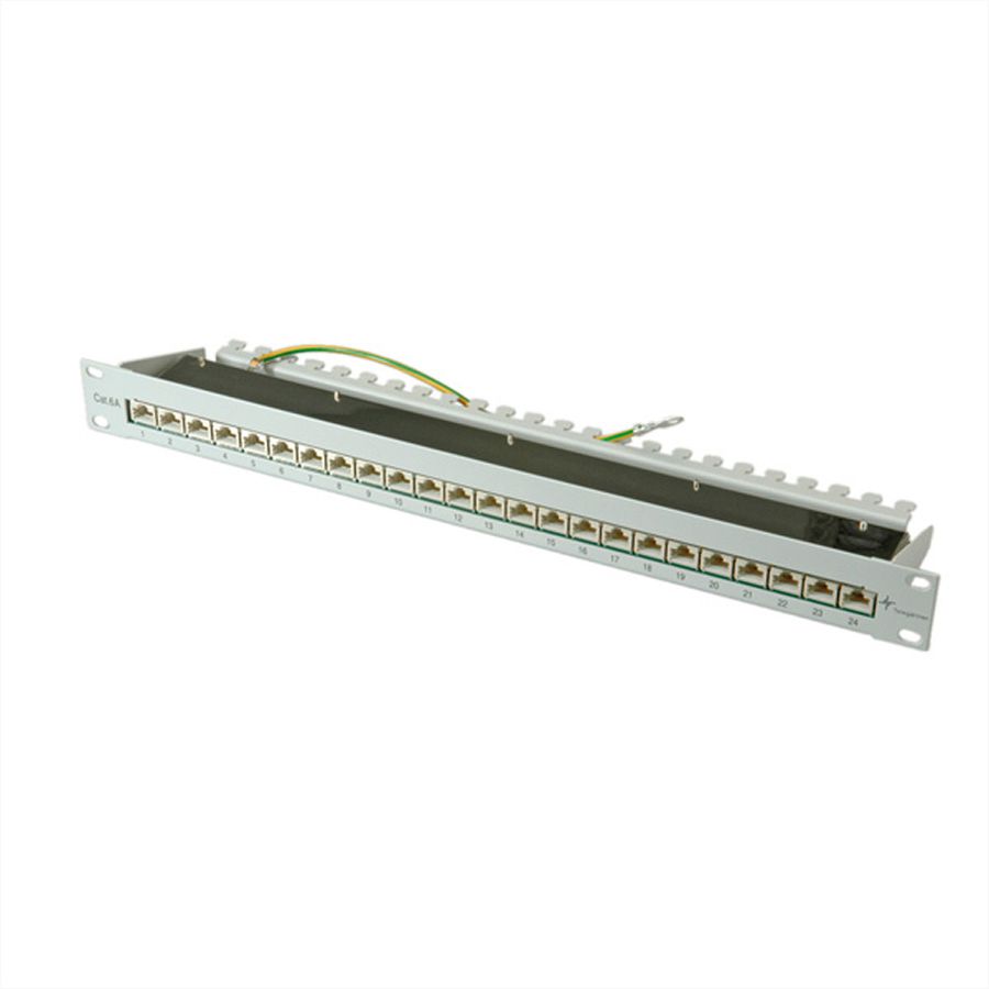 19" Patch paneel MPP24, 1 HE, Cat.6A (klasse EA) (ISO/IEC), 24 poorten, grijs