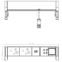 BACHMANN DESK2 2xUK 1xUSB A/C 22W 1xCM, 0.2m GST18 RAL9005 United Kingdom