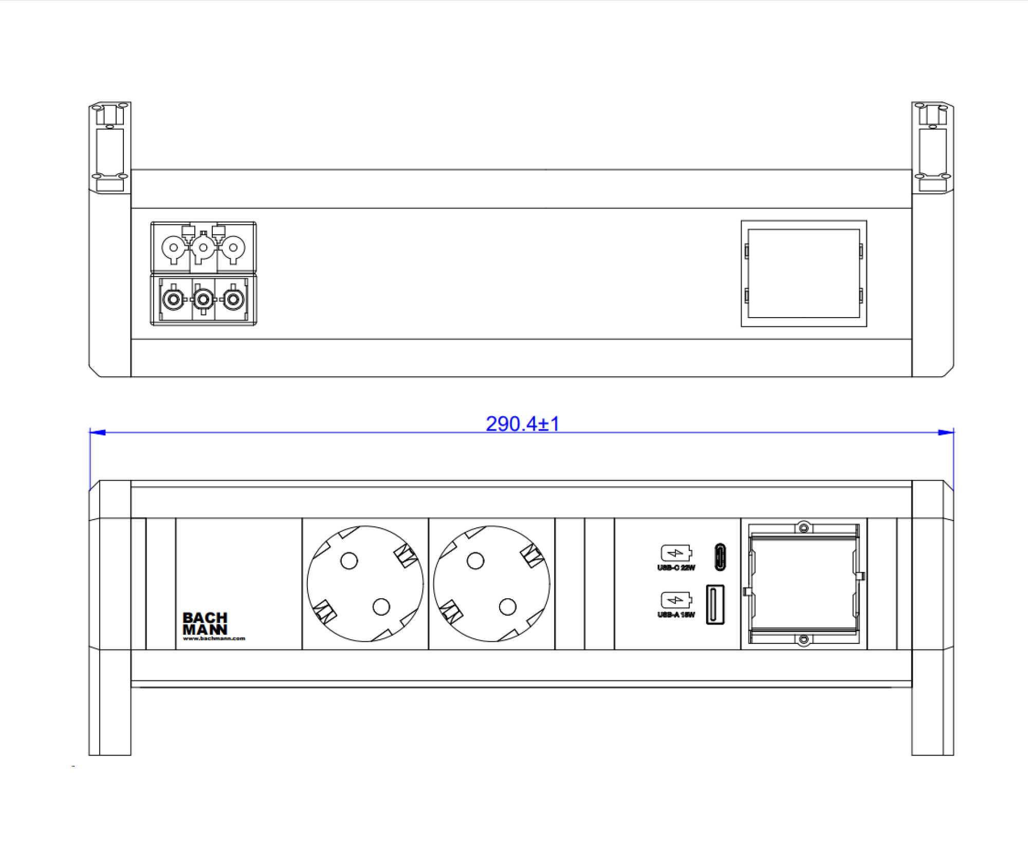 BACHMANN DESK 2xCEE7/3 1xUSB A/C 22W 1xCM GST18 RAL9010