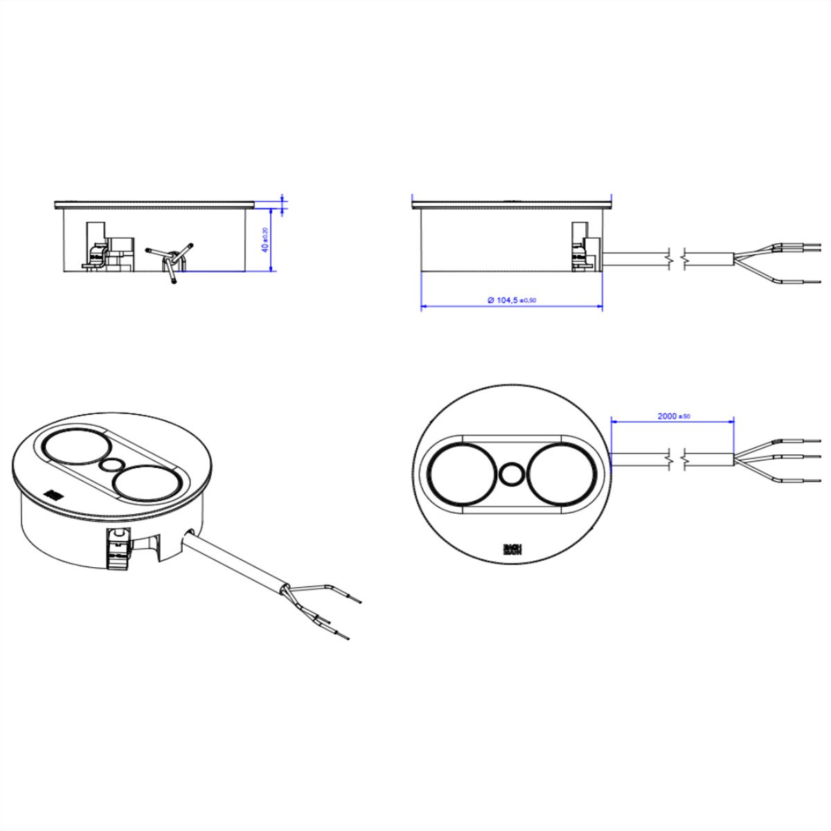 BACHMANN TWIST 2 1xUTE 1xUSB A/C 22W 2.0m AEH RAL9005 30GE round
