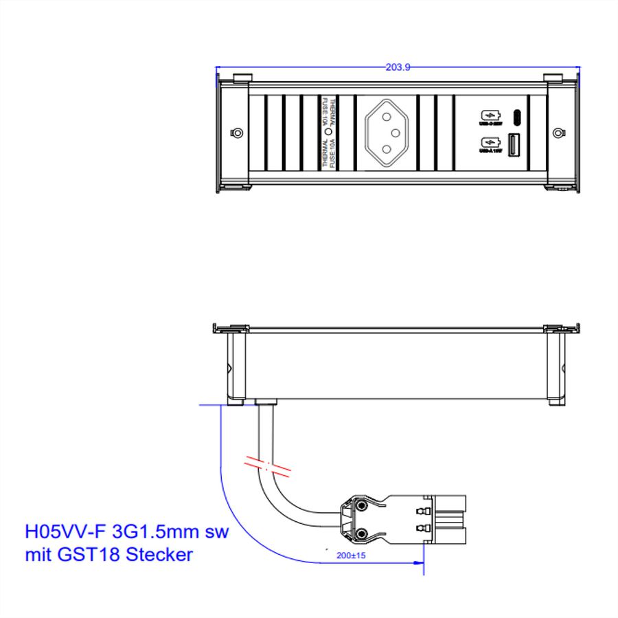 BACHMANN KAPSA S 1xCH 1xUSB A&C 22W, 0.2m GST18 Switzerland