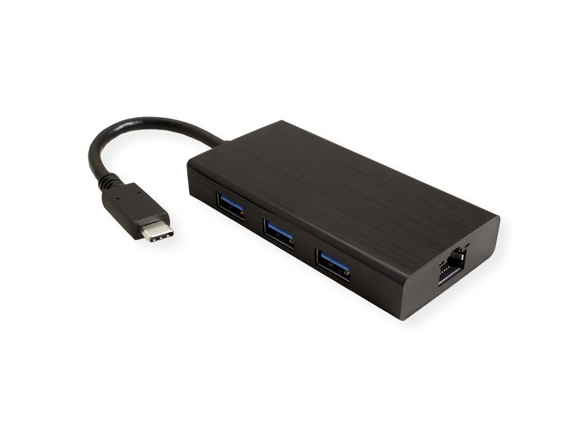 VALUE USB 3.2 Gen 1 Type C to Gigabit Ethernet Converter + Hub 3x USB 3.2 Gen 1 Type A