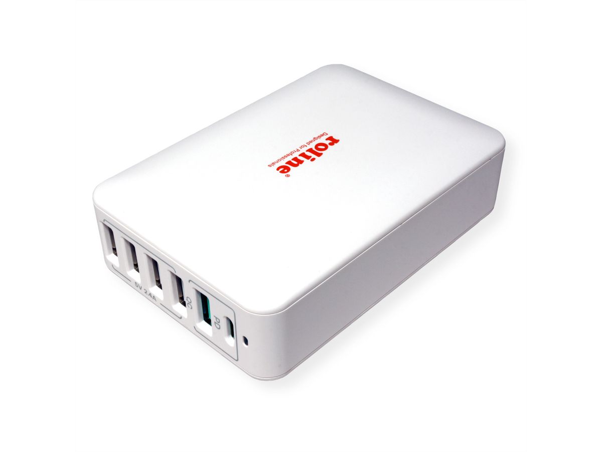 ROLINE USB Charger, 6 Ports (4x USB A, 1x USB C, 1x USB A QC3.0), max. 60W