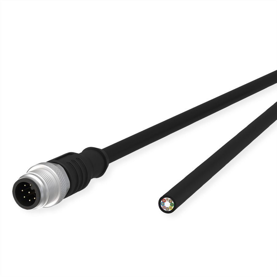 METZ CONNECT M12 sensor-/actuatorkabel, A-gecodeerd, M12 connector recht - open end, zwart, 1 m