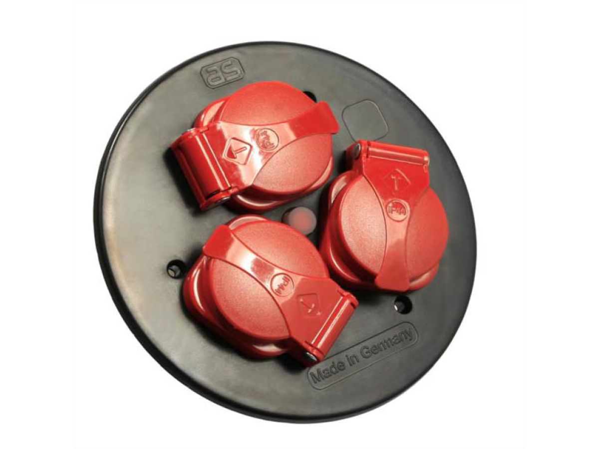 BACHMANN stekkerdoos 3x met deksel, Thermische beveiliging, rood