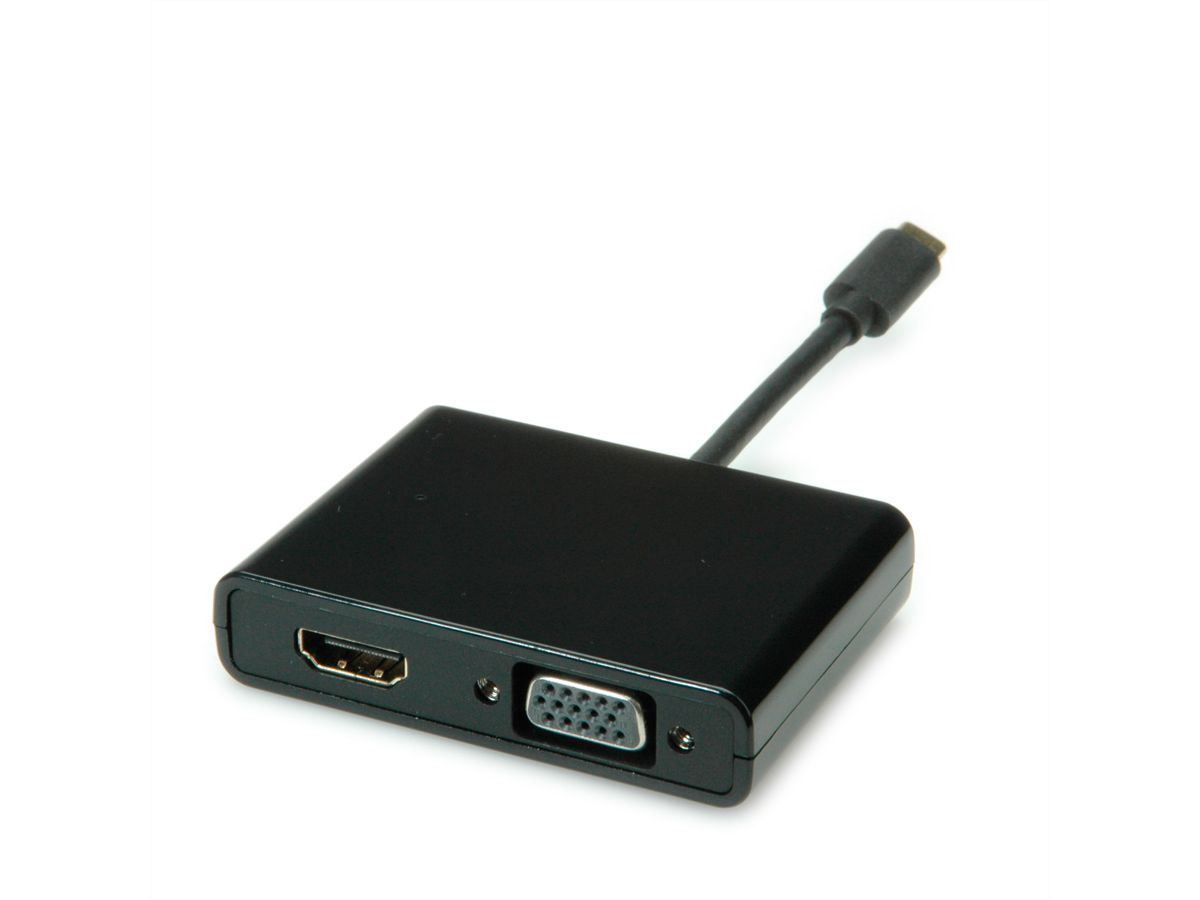 STANDARD Display Adapter USB Typ C - VGA+HDMI, schwarz, 0,1 m